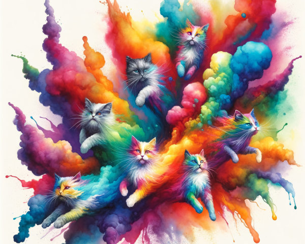 Colorful Cats in Vibrant Abstract Background