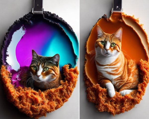 Cats Emerging from Round Panels with Colorful Backgrounds
