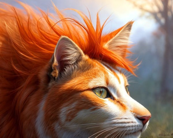 Majestic Orange Cat with Vibrant Spiky Fur Outdoors