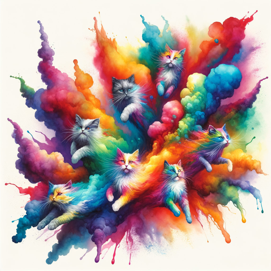 Colorful Cats in Vibrant Abstract Background