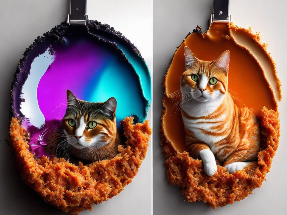 Cats Emerging from Round Panels with Colorful Backgrounds