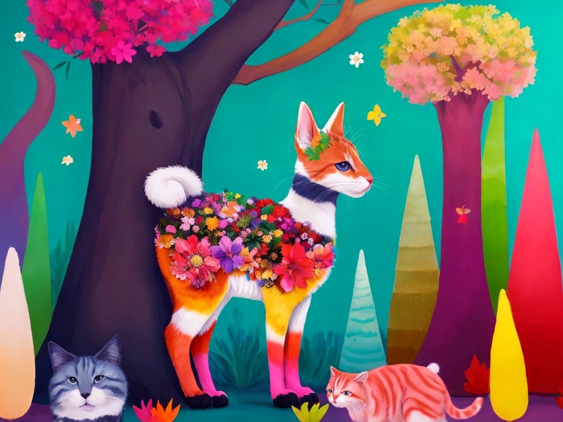 Whimsical Deer with Colorful Flowers in Lush Setting