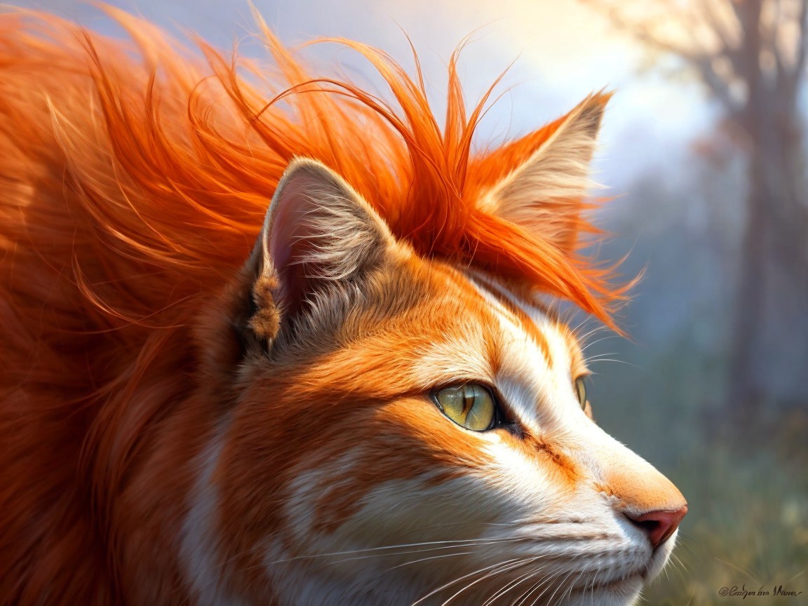 Majestic Orange Cat with Vibrant Spiky Fur Outdoors