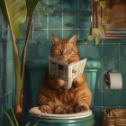 Orange Tabby Cat Reading on Green Bucket in Cozy Setting