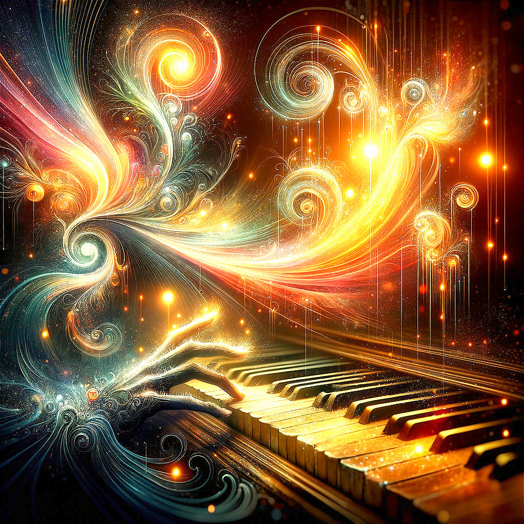 Surreal Colorful Patterns Emanating from a Piano