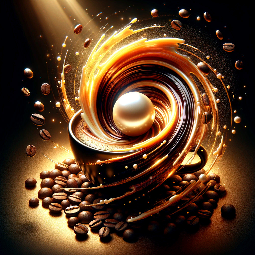 Swirling Coffee Vortex with Creamy Swirls and Beans