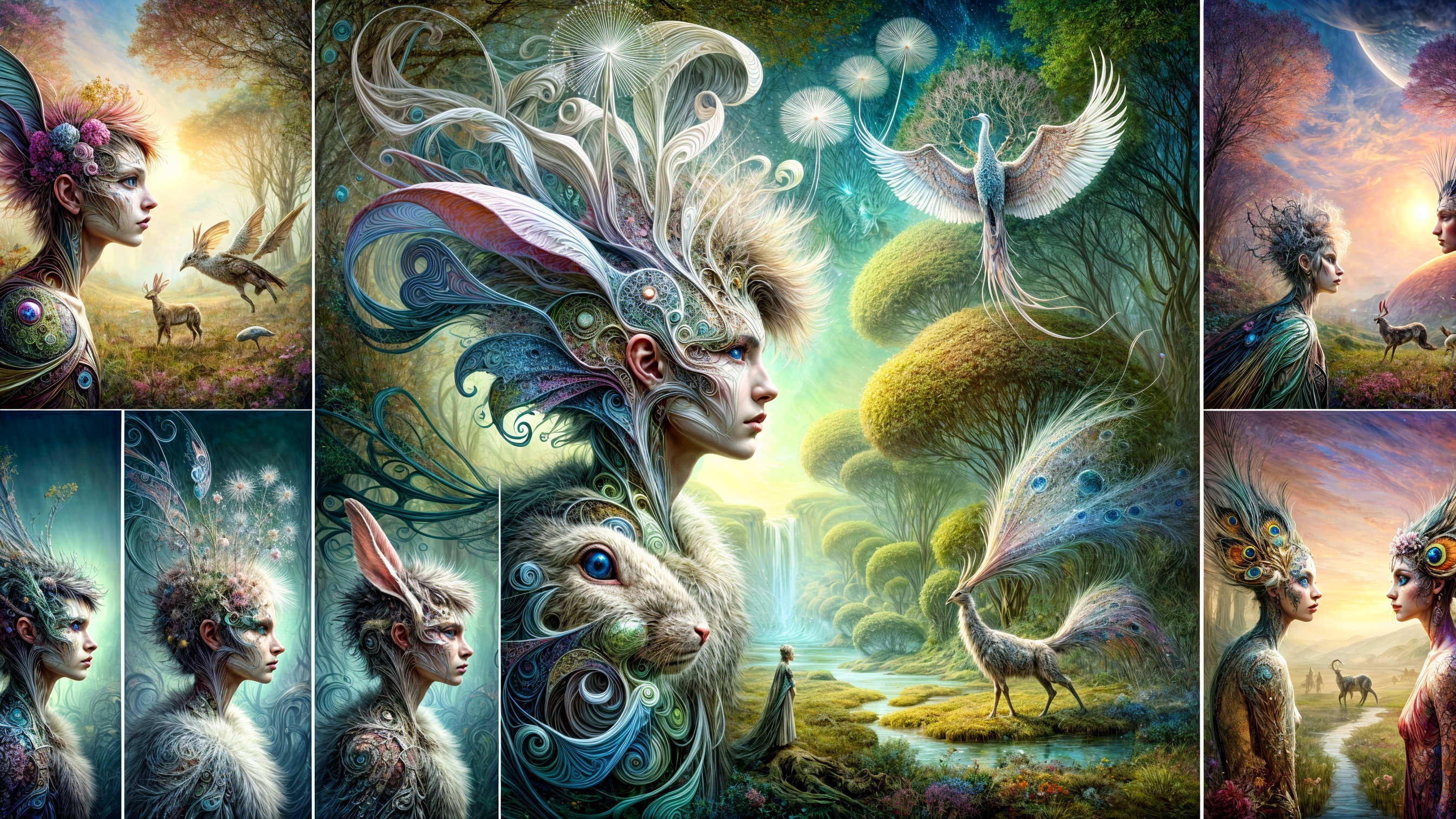 Surreal Landscape with Ethereal Figures and Creatures