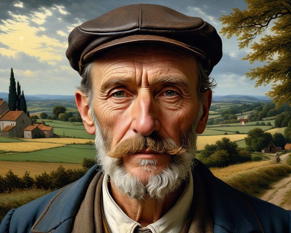 Close-up portrait of an older man in countryside setting