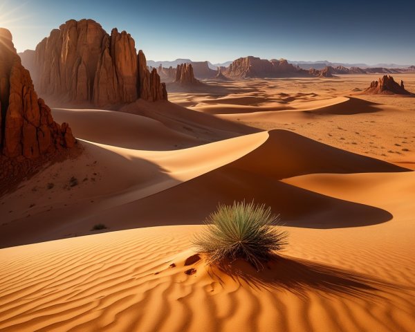 Desert Landscape with Sand Dunes and Rock Formations