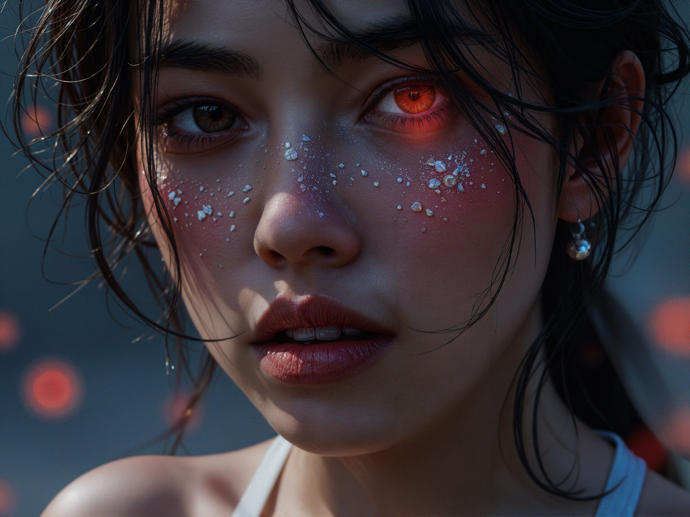 Portrait of a Young Woman with Luminous Red Eye