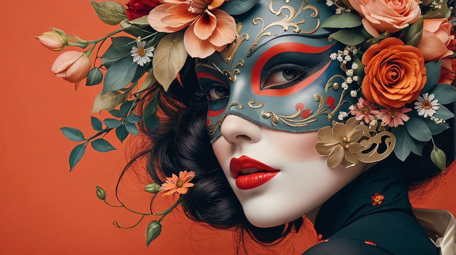 Close-up of Woman in Colorful Masquerade Mask