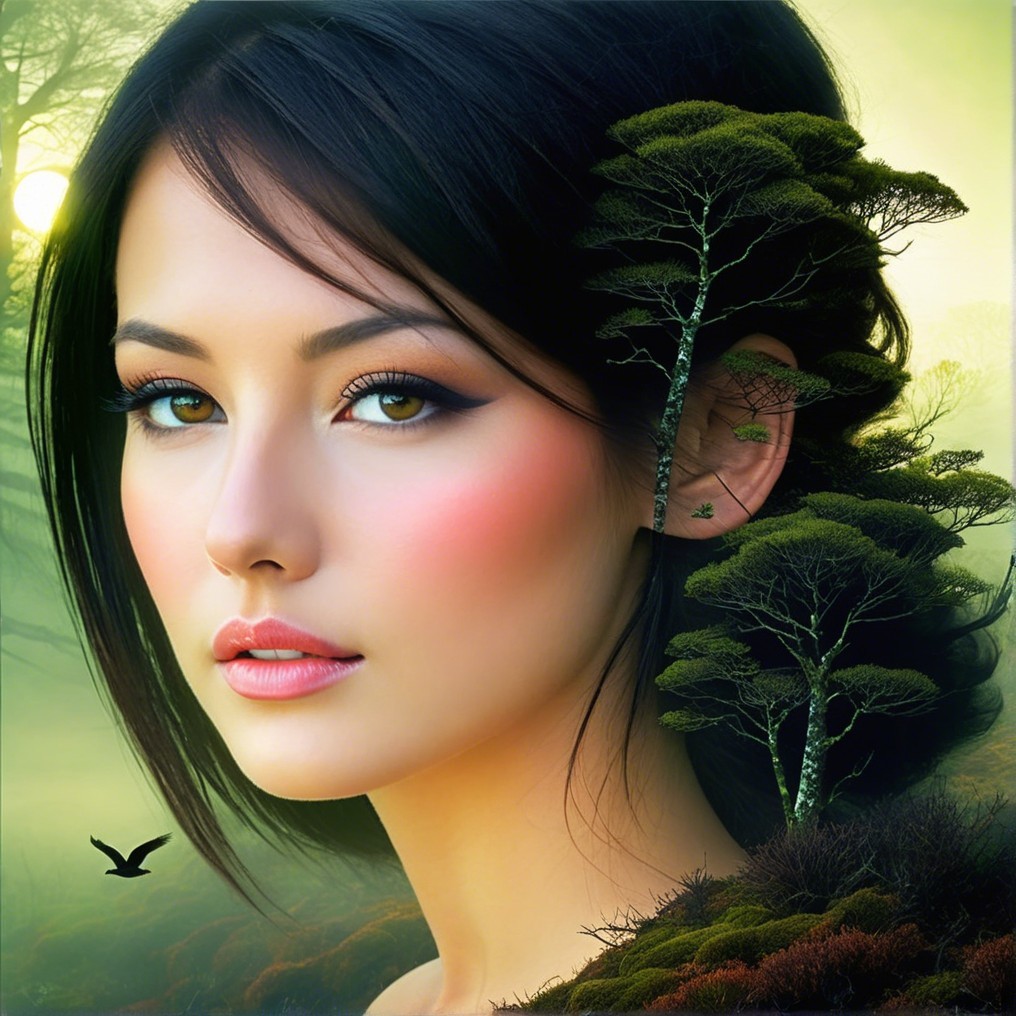 Serene Portrait of a Young Woman in a Mystical Landscape