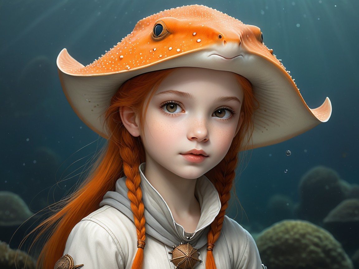 Young girl with red hair in underwater setting