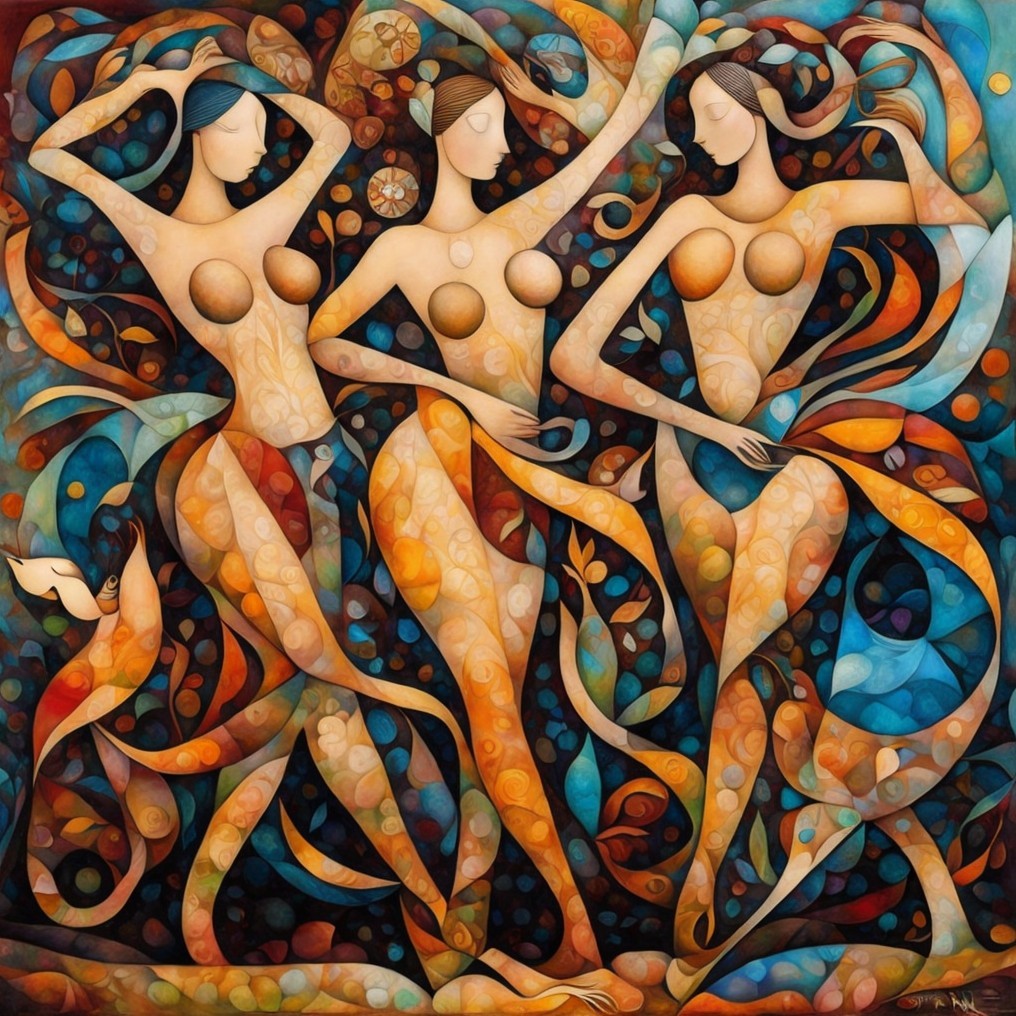 Abstract Figures of Women in Vibrant Colors and Patterns