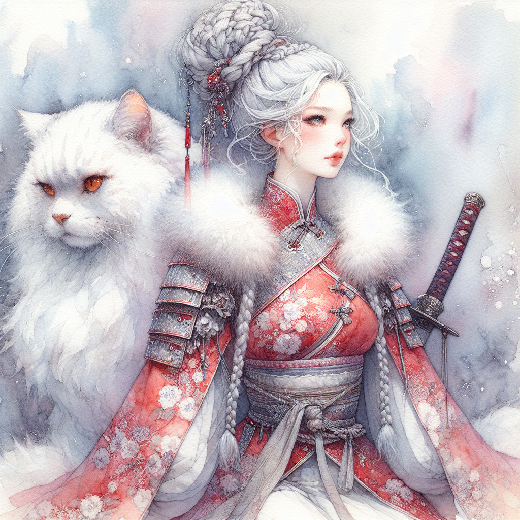 Detailed Illustration of Woman in Traditional Japanese Attire