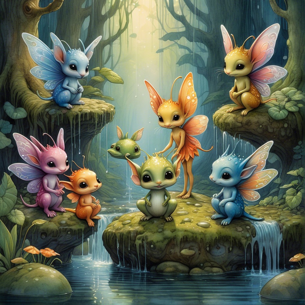 Colorful Fairies in a Lush Forest Setting