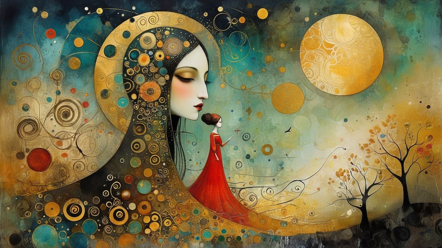 Whimsical Artwork of Ethereal Woman and Dreamlike Scene
