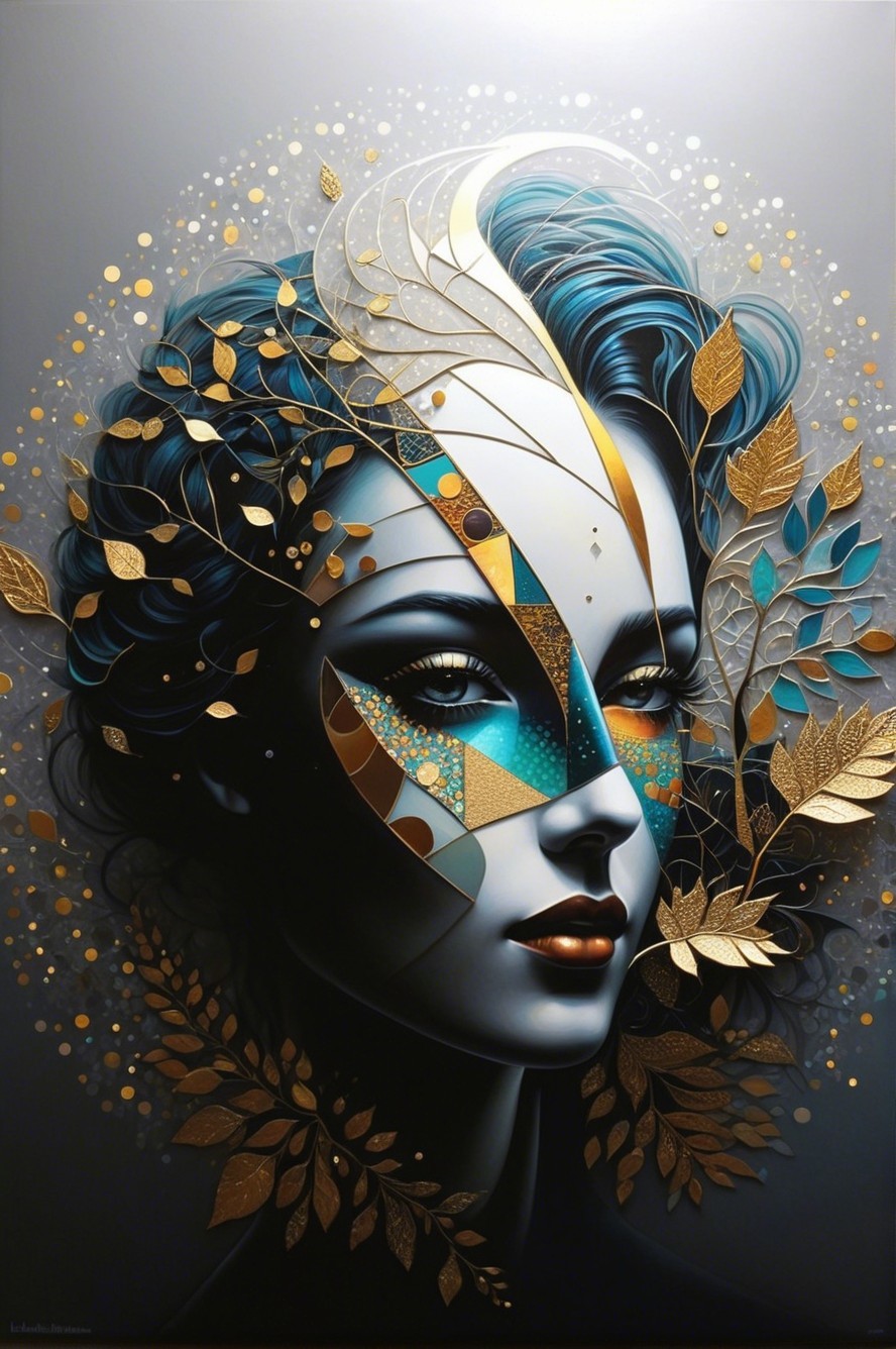 Intricate Portrait of a Woman with Blue Hair and Mask