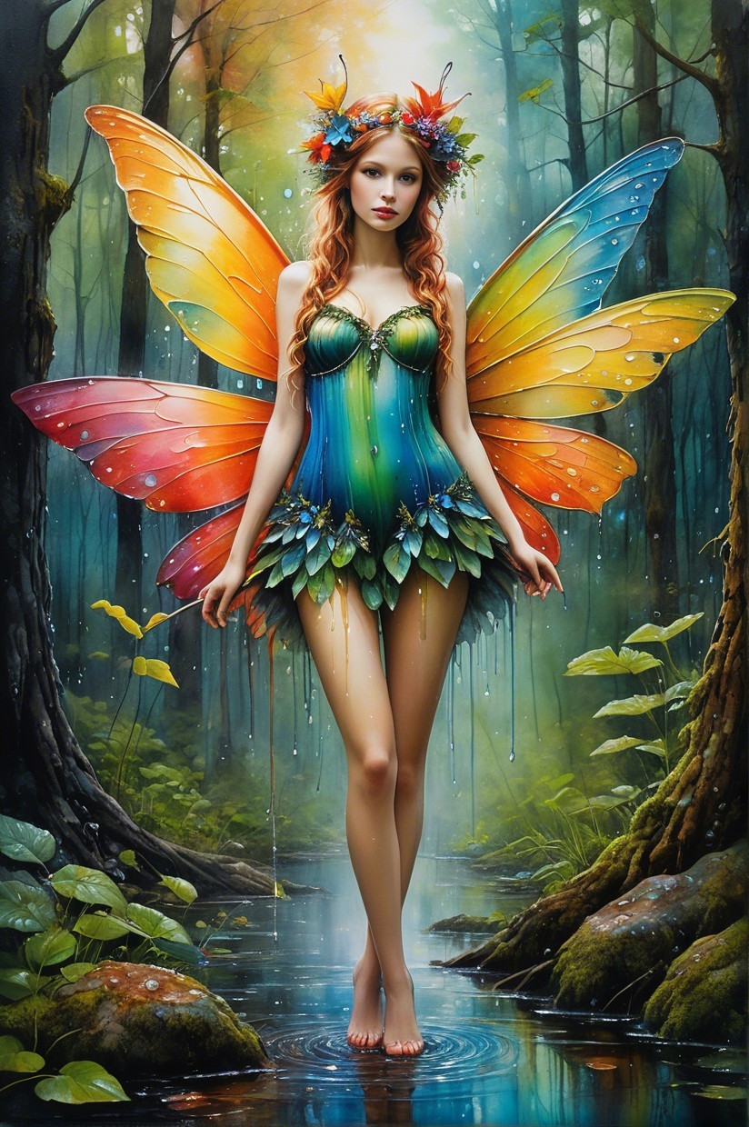 Fairy in a Serene Forest with Colorful Wings