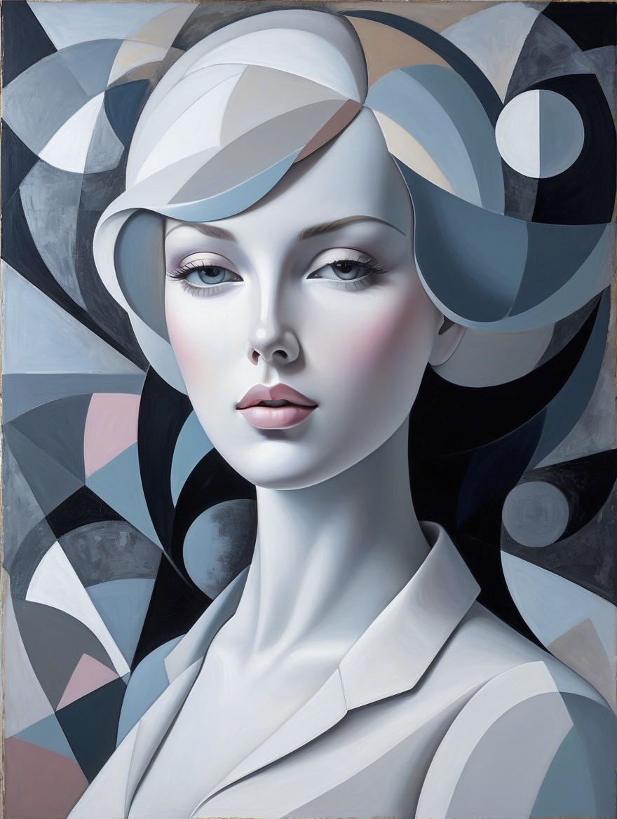 Ethereal Figure in Abstract Geometric Composition