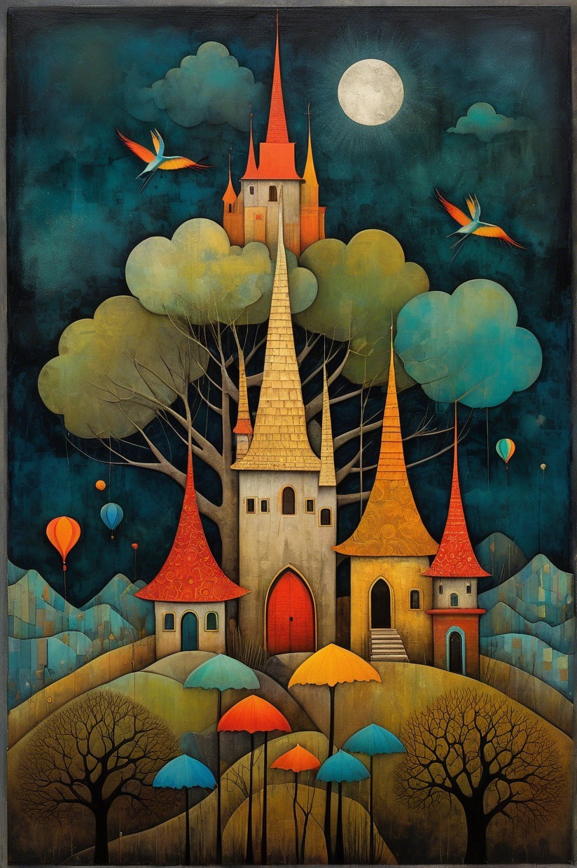 Colorful Towers and Castles in a Whimsical Landscape