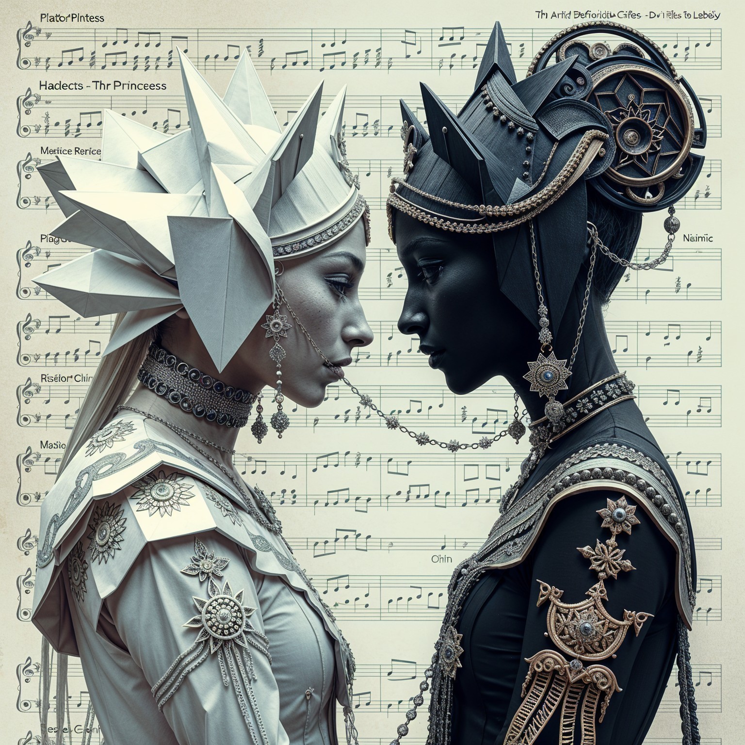 Elegantly Dressed Figures in Contrasting Styles
