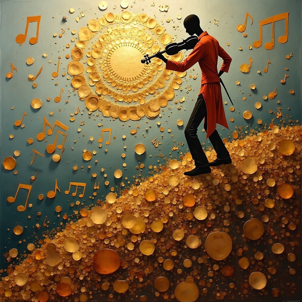 Silhouette of a Violinist on a Textured Hilltop