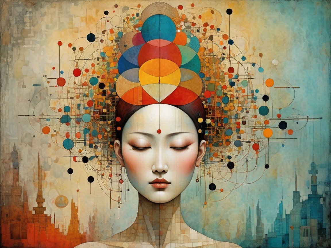 Stylized Portrait of a Woman with Geometric Background