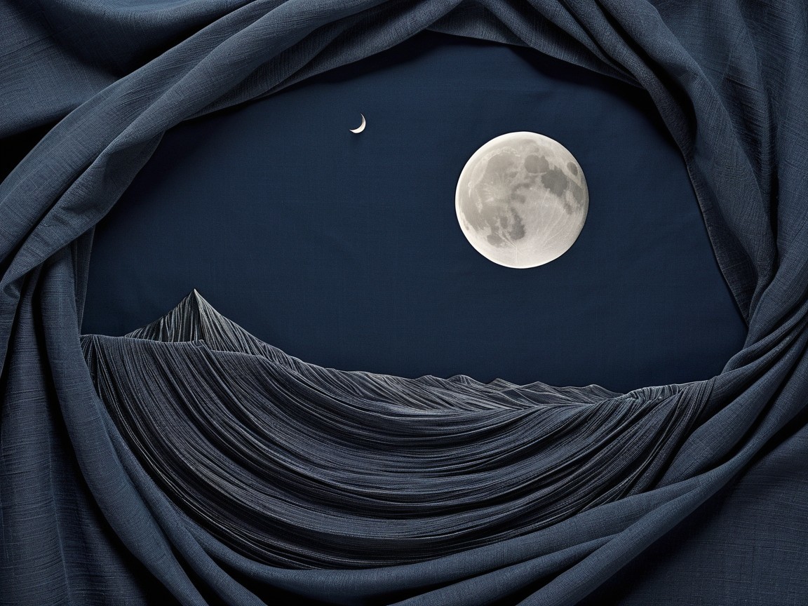 Serene Night Landscape with Moonlit Hills and Mountains