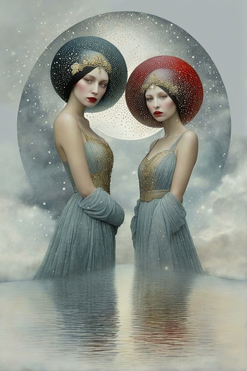 Ethereal Figures in Serene Water Reflection