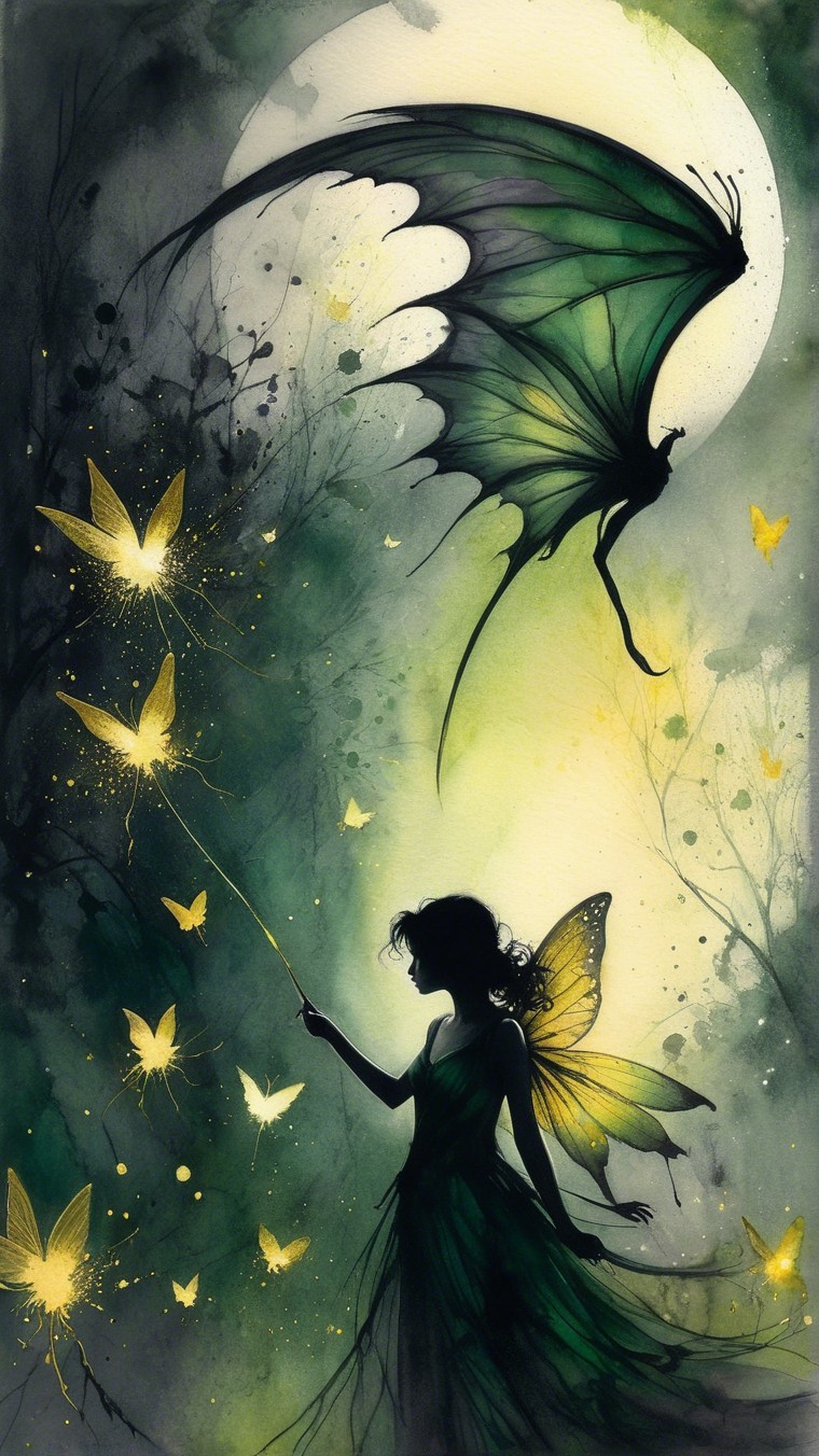 Whimsical Scene of Girl with Butterflies at Twilight