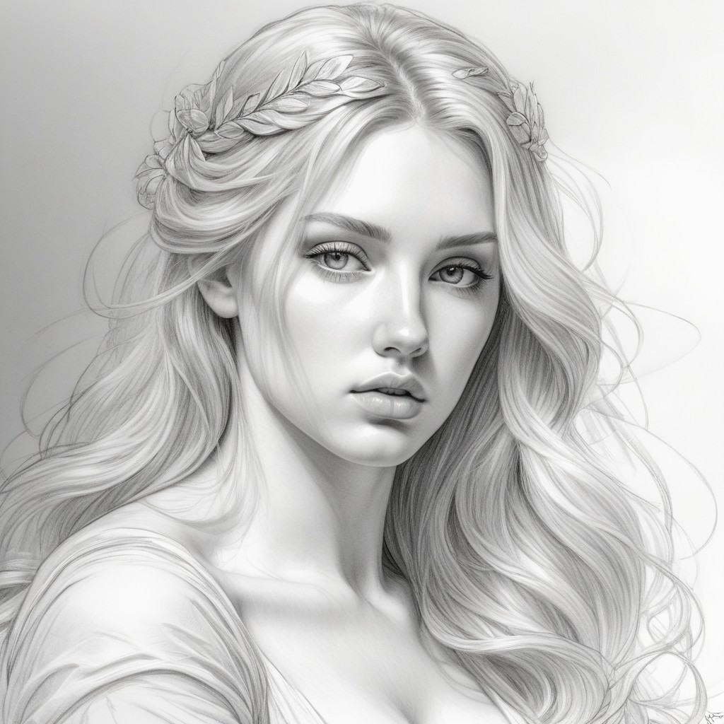 Monochrome Portrait of a Young Woman with Floral Crown