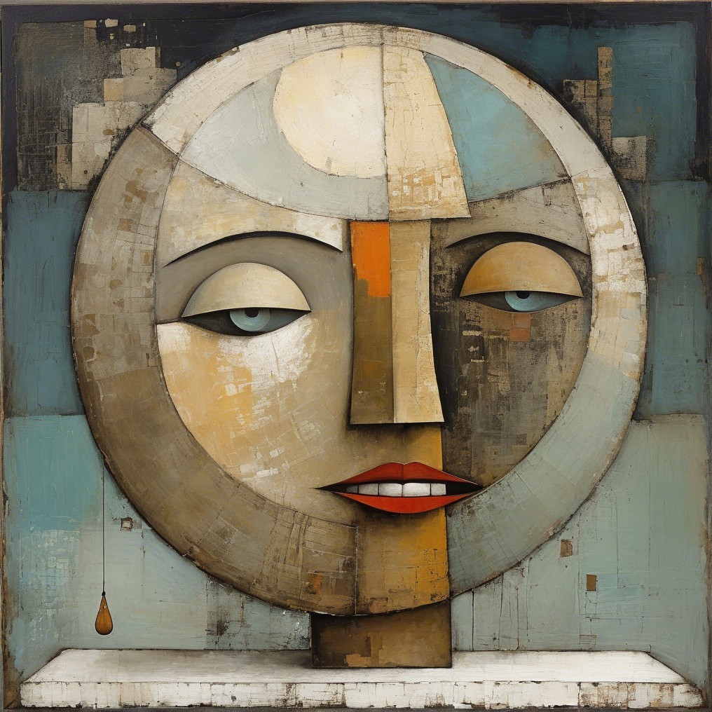 Geometric Circular Face with Muted Colors and Depth