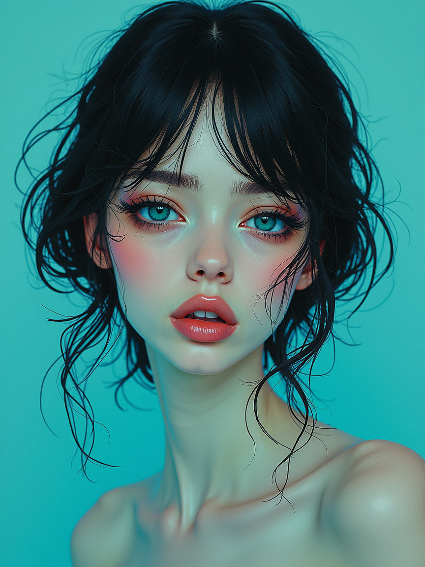 Close-Up Portrait of a Young Woman with Blue Eyes