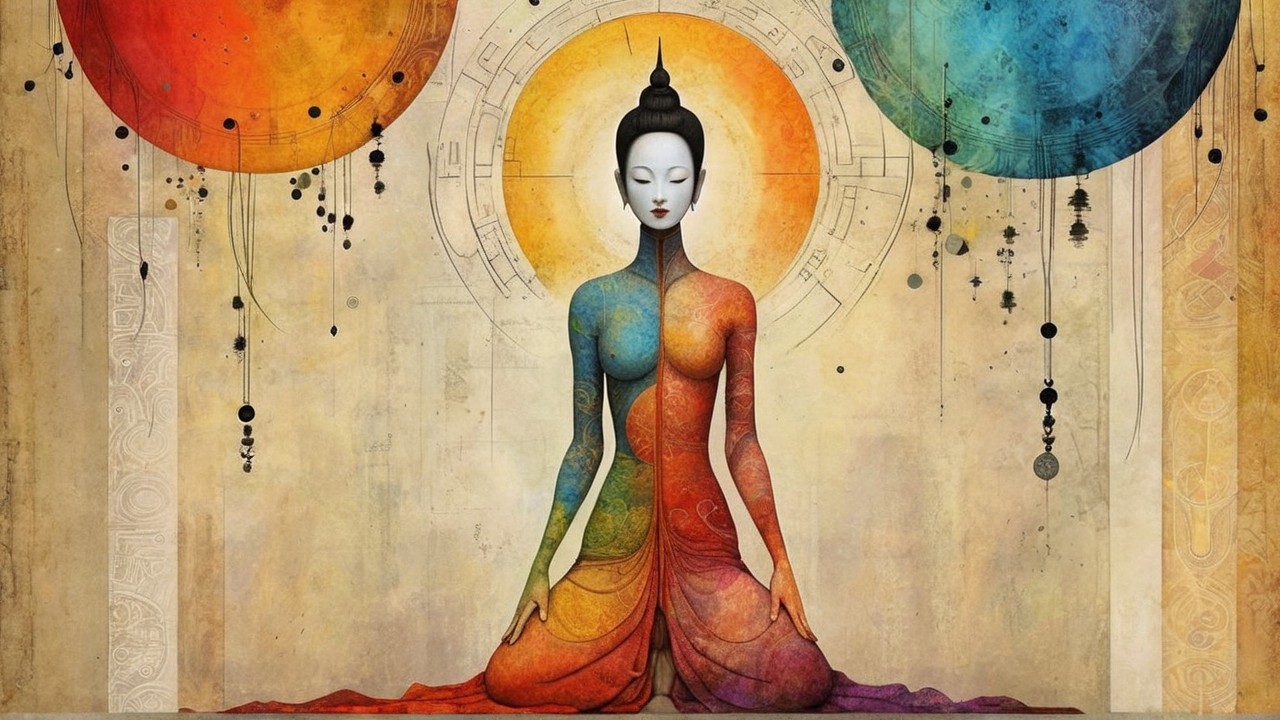 Seated Bodhisattva Artwork with Vibrant Colors