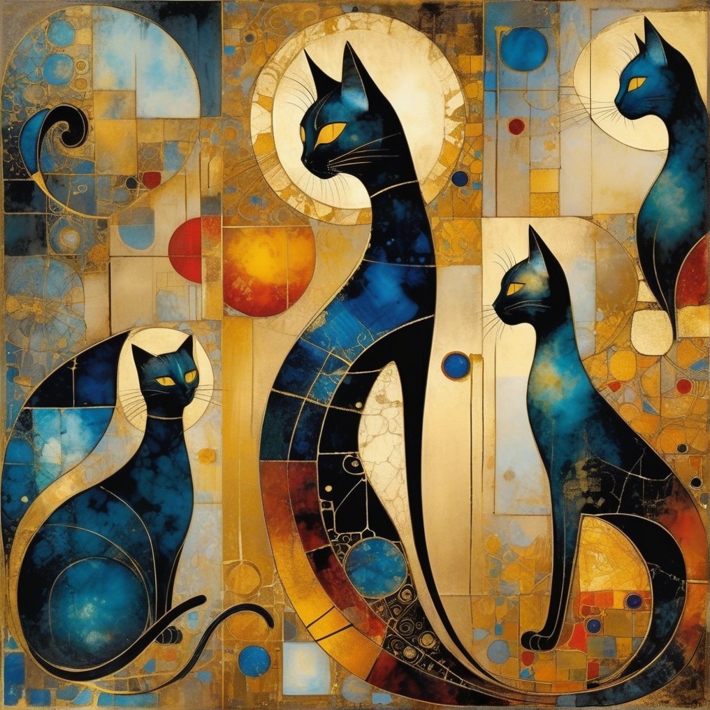 Abstract Representation of Four Cats in Colorful Design