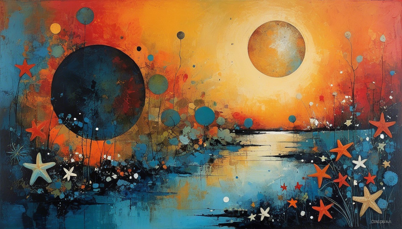 Abstract Painting with Circles and Reflective Water