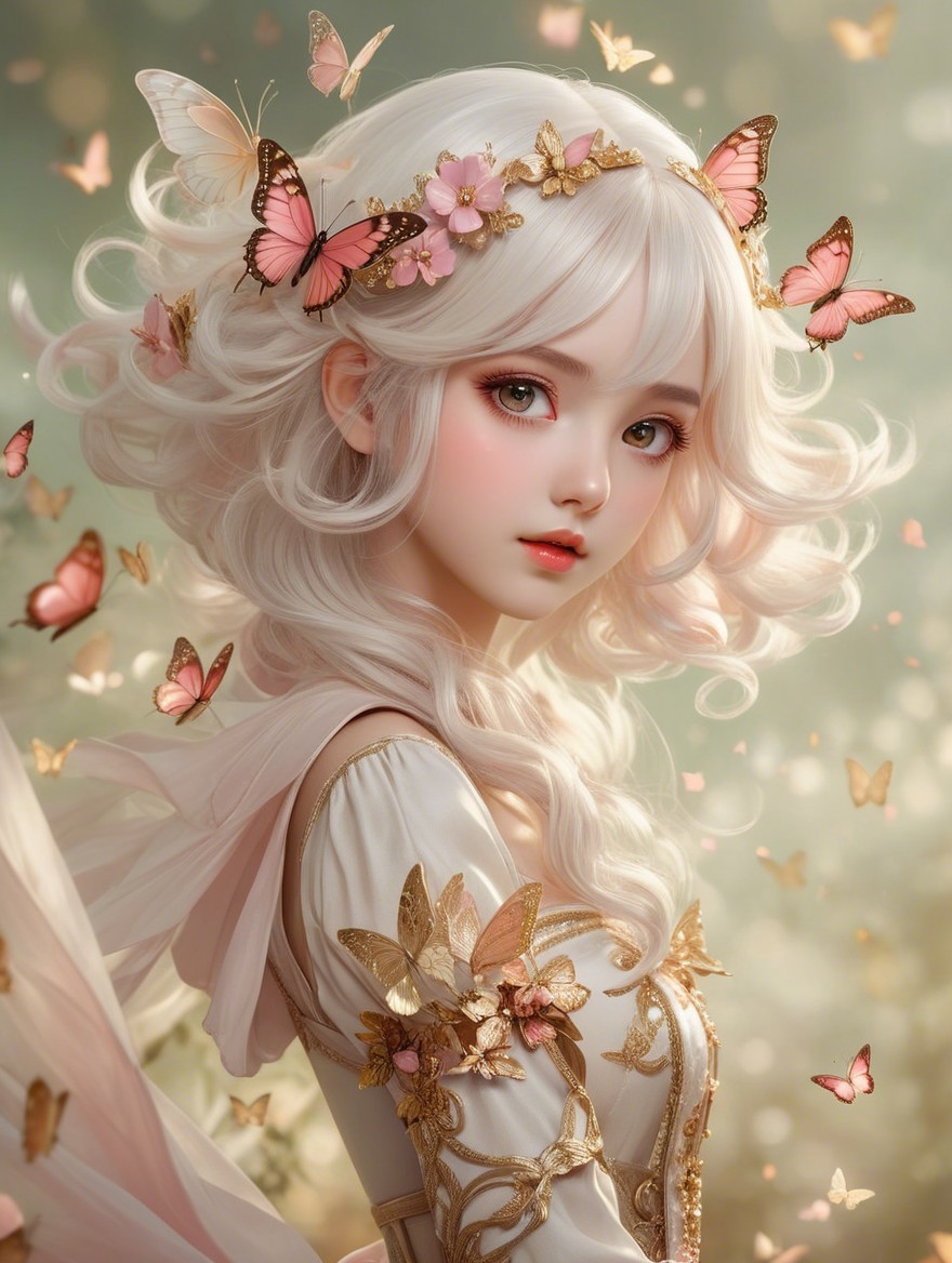 Young woman with white hair and fairy-tale attire