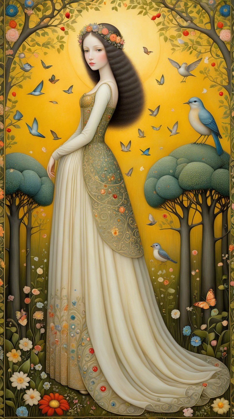 Serene Woman in Enchanted Forest with Floral Crown