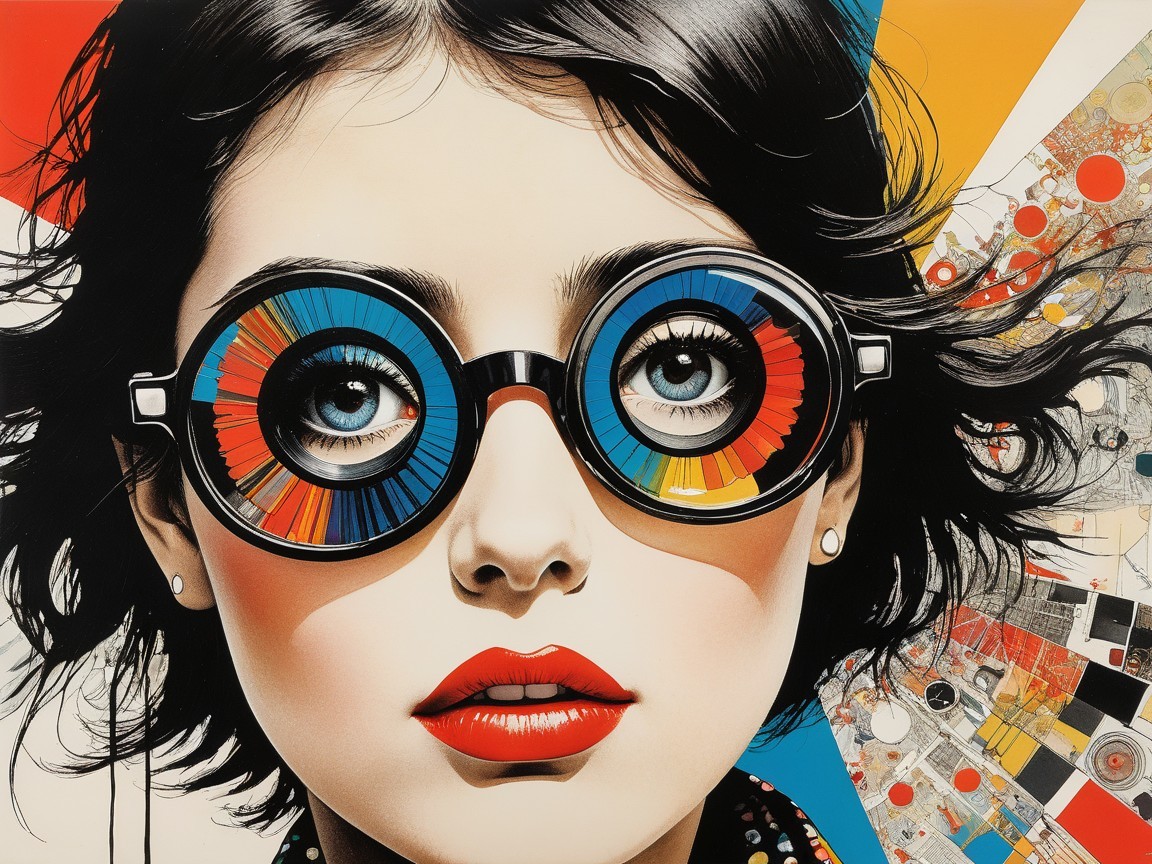 Portrait of a woman with short black hair and colorful glasses