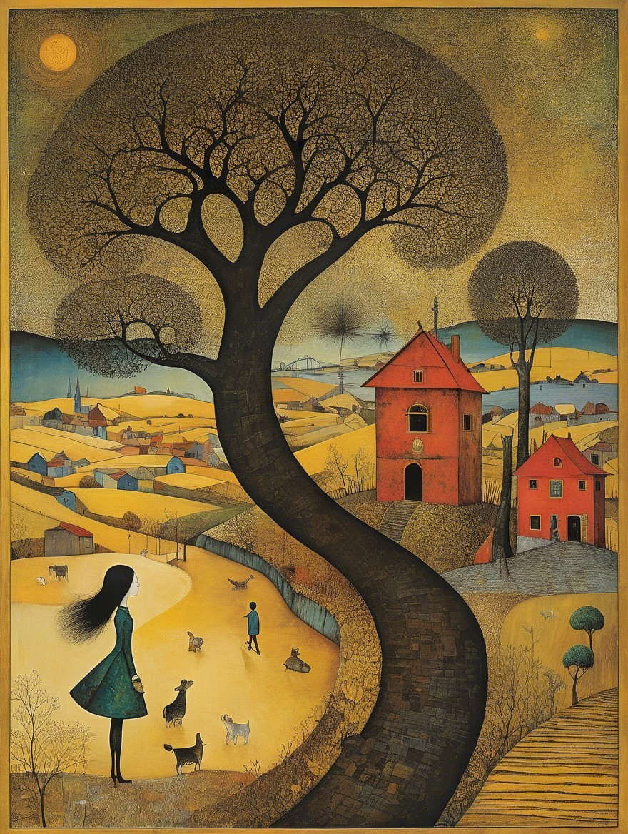 Whimsical Illustration of a Serene Landscape Path