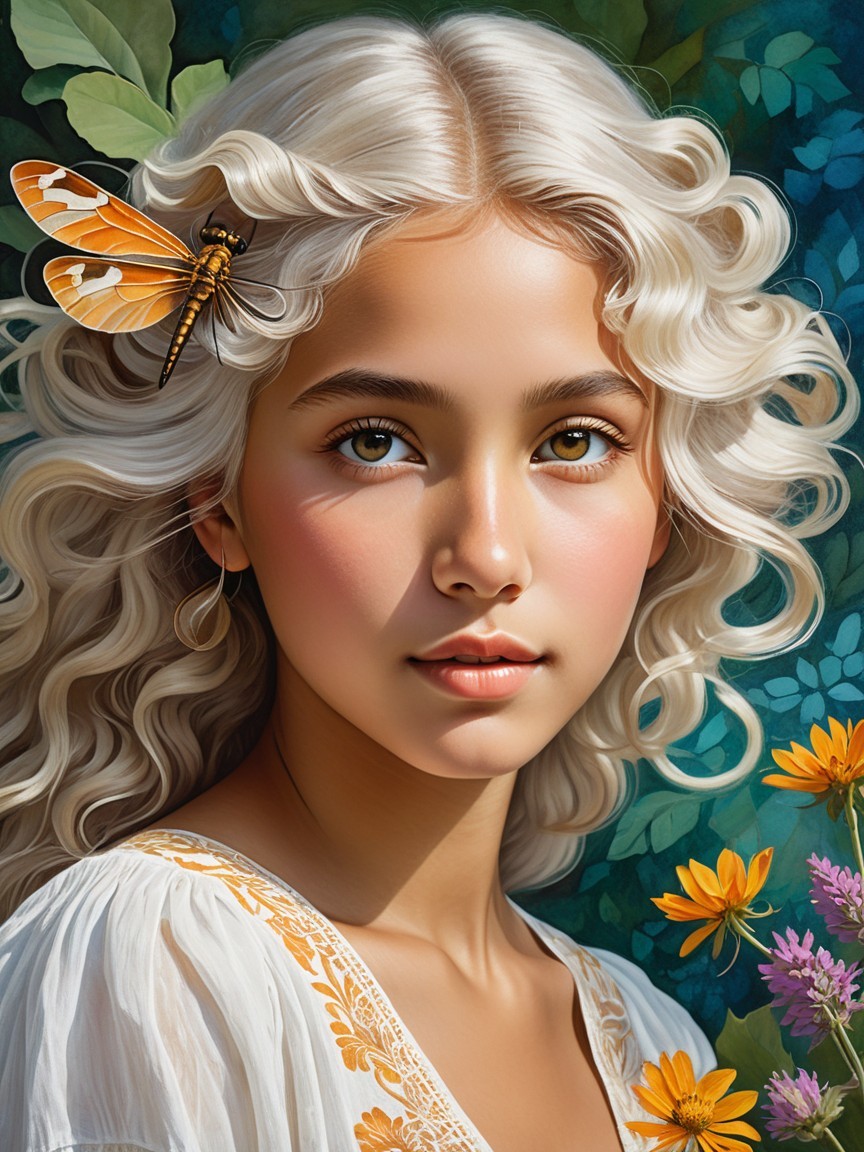 Portrait of a Young Girl Surrounded by Wildflowers