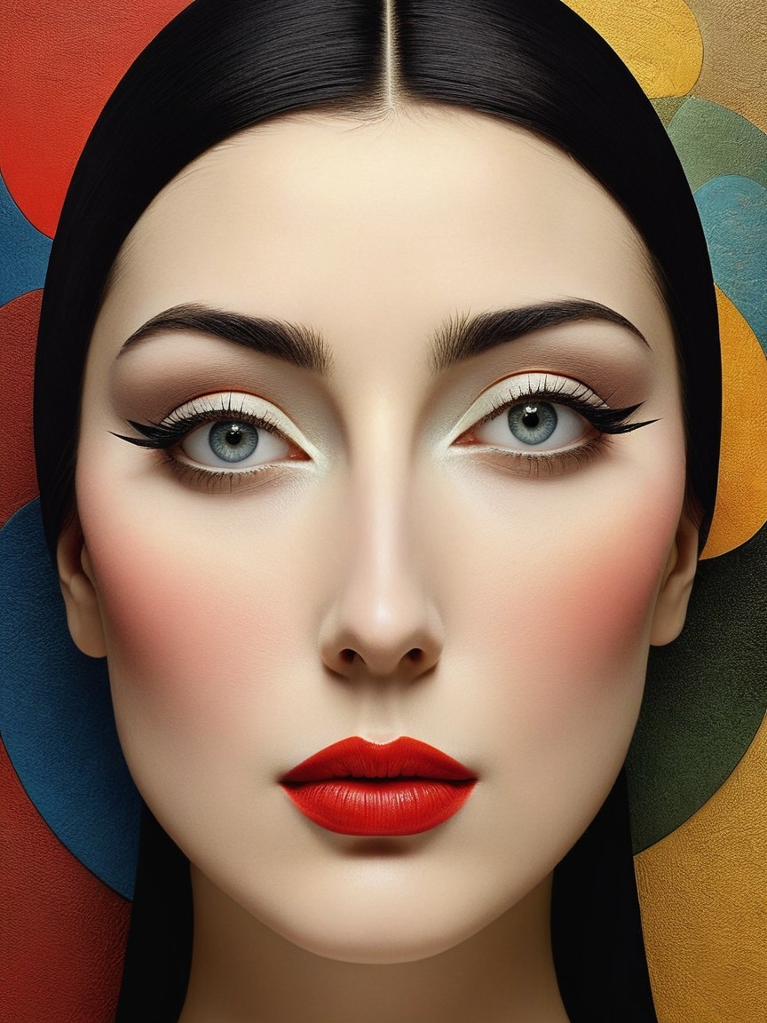 Portrait of a Woman with Bold Makeup and Warm Background
