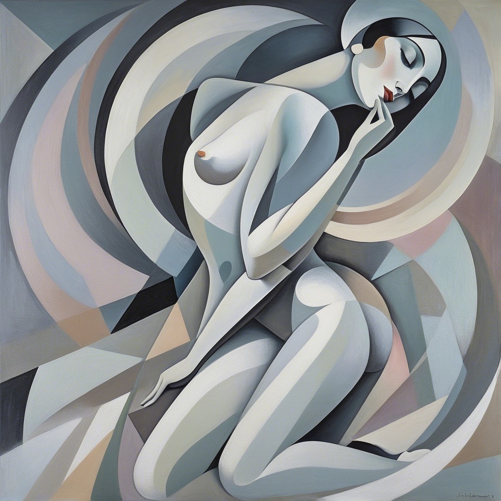 Abstract Female Figure in Serene Pose and Soft Colors