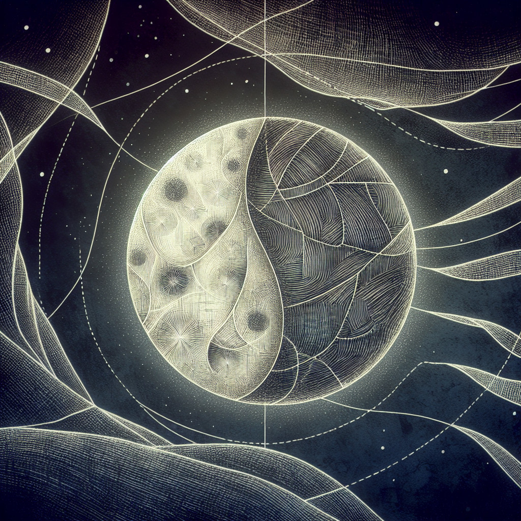 Stylized Planet with Distinct Halves and Ethereal Lines