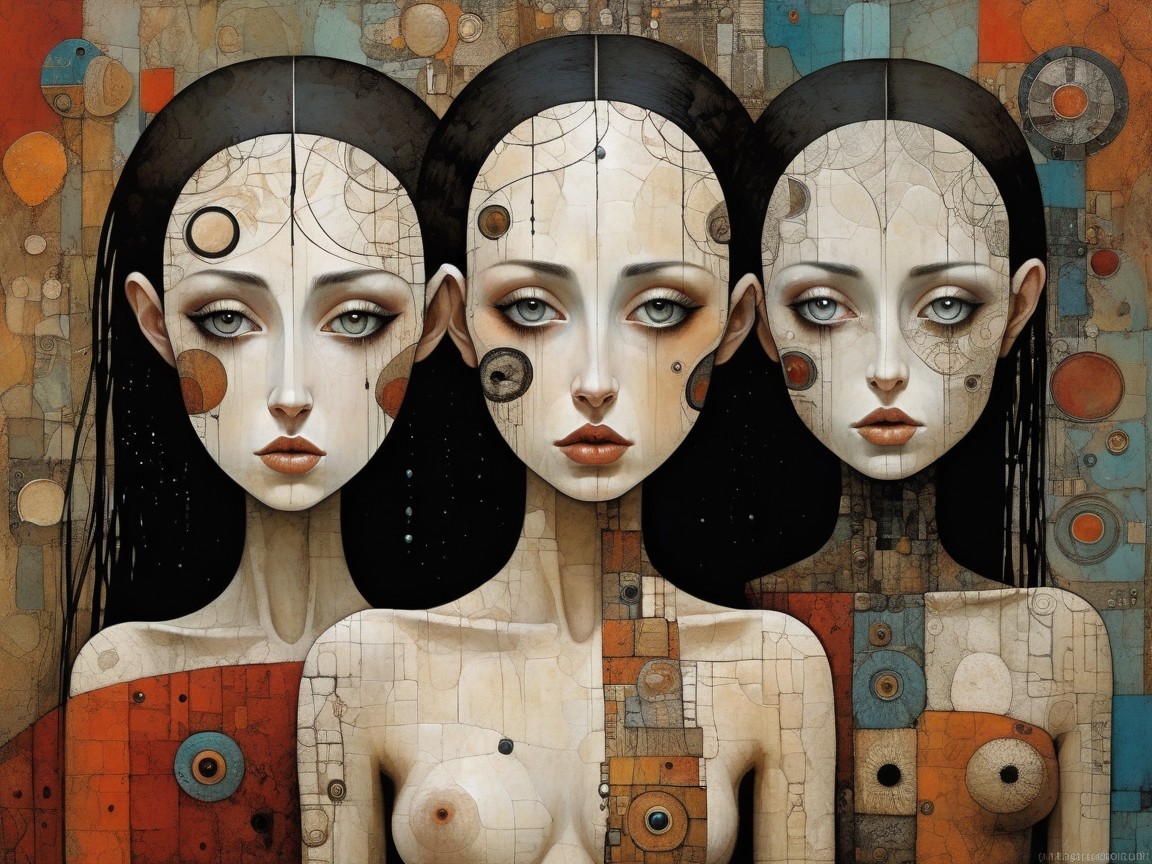 Stylized Females Against Vibrant Abstract Background