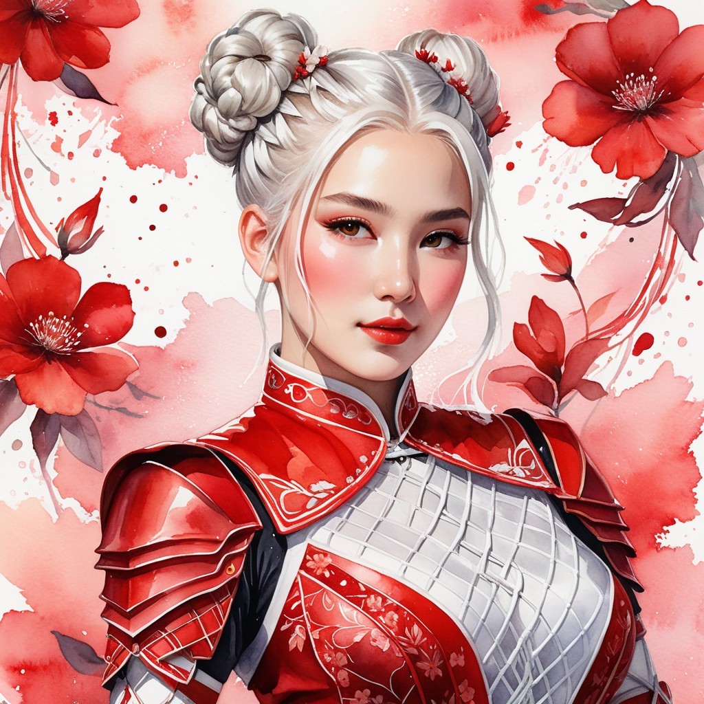 Young Woman in Traditional Red and White Floral Outfit