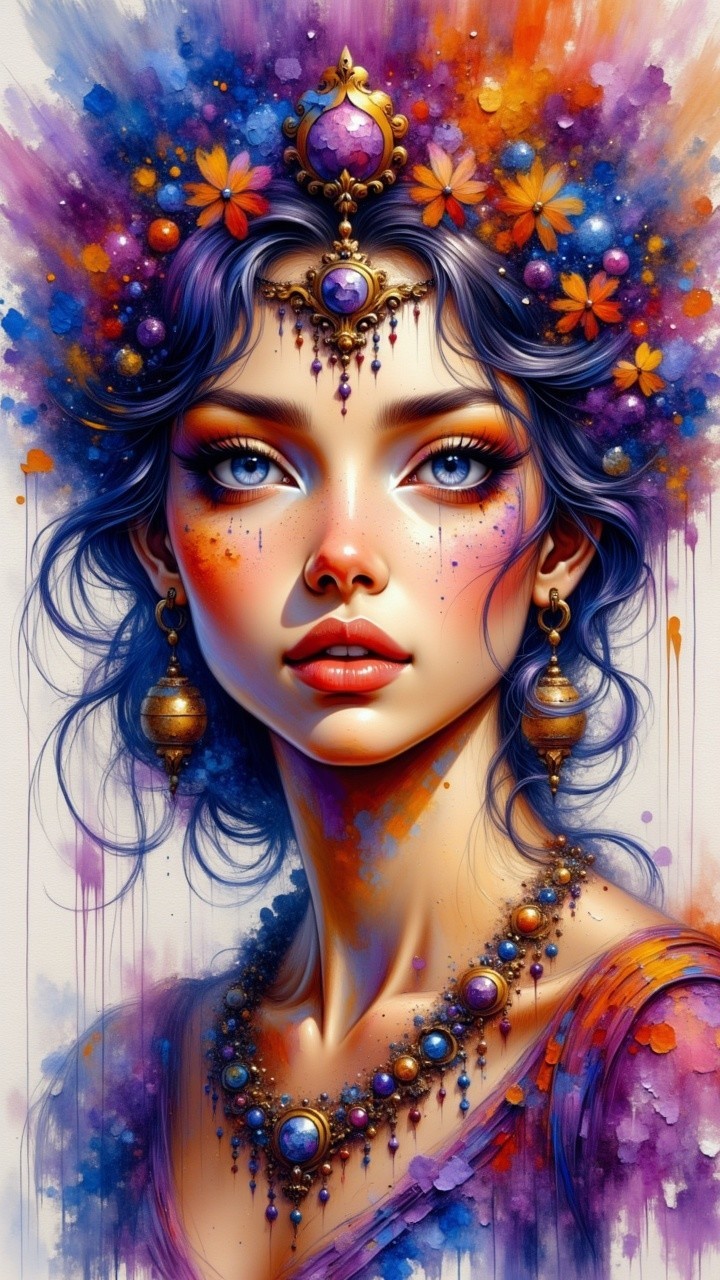 Portrait of a Young Woman with Jewelry and Flowers