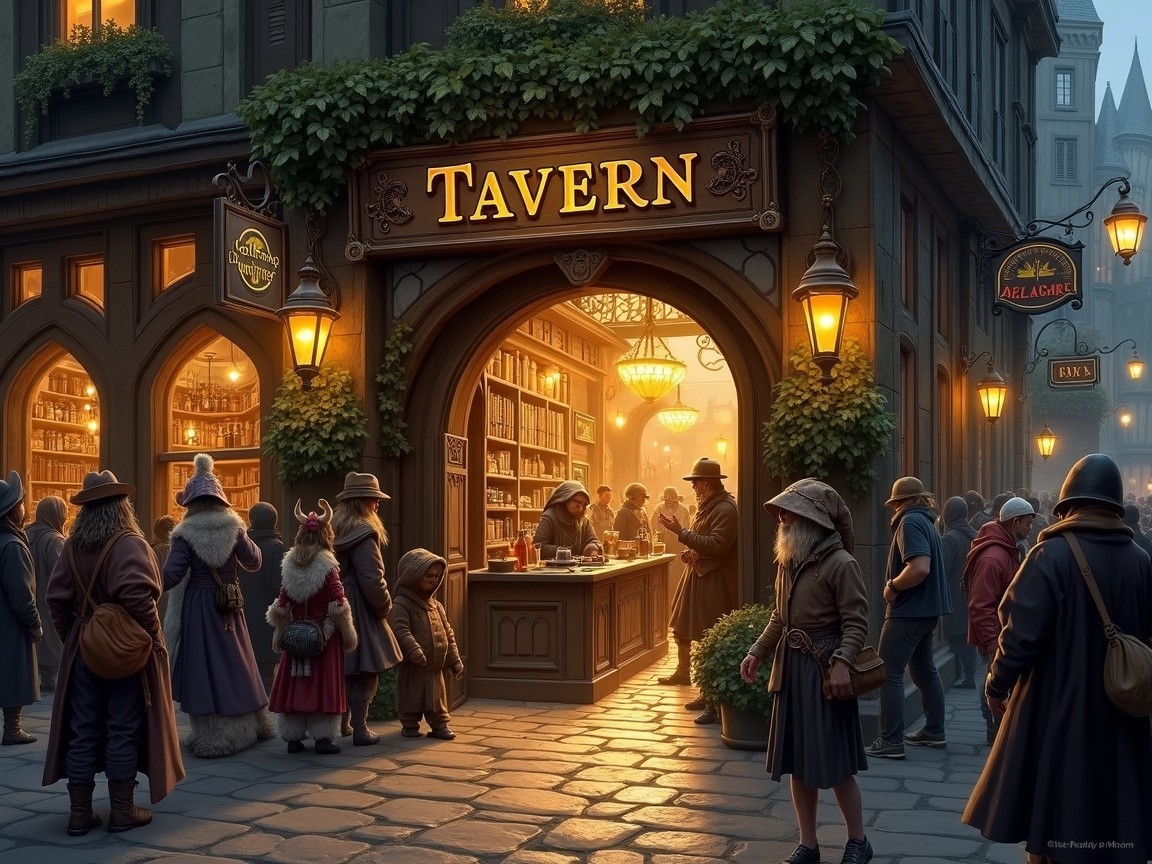 Lively Medieval Tavern on Cobblestone Street