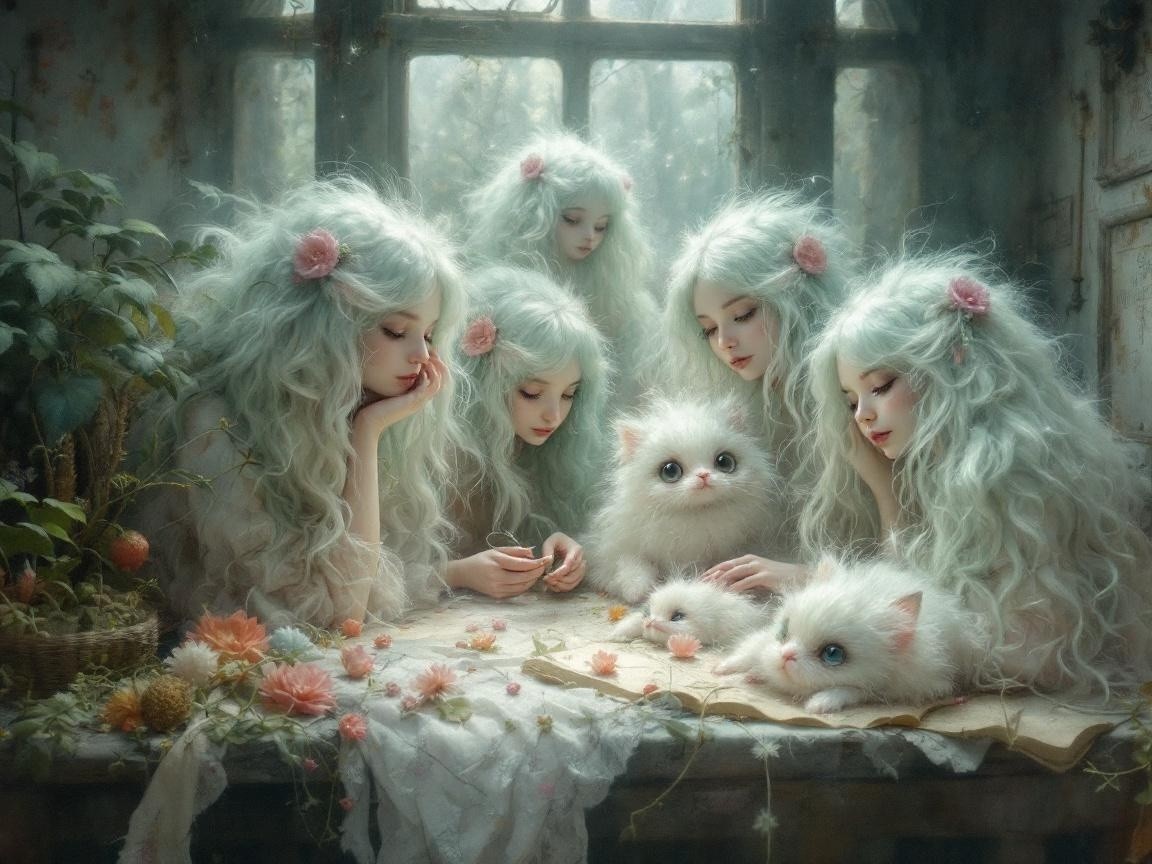 Ethereal Girls in Enchanted Room Surrounded by Nature
